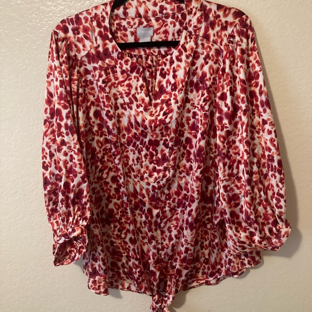 Chico's Red and White Patterned Blouse size large